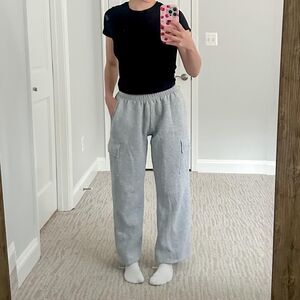 Grey cargo workout sweatpants straight leg